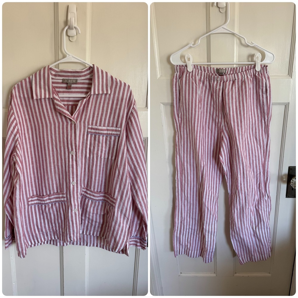 J.Crew‎ Long-sleeve pajama pant set in striped linen-cotton blend size small